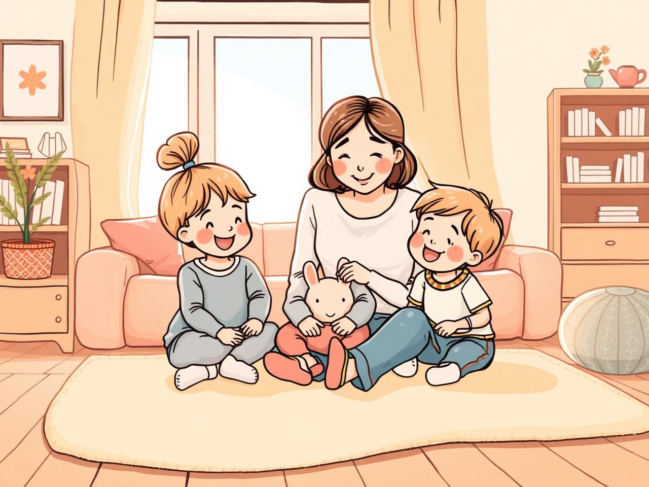 A babysitter playing with two young children
